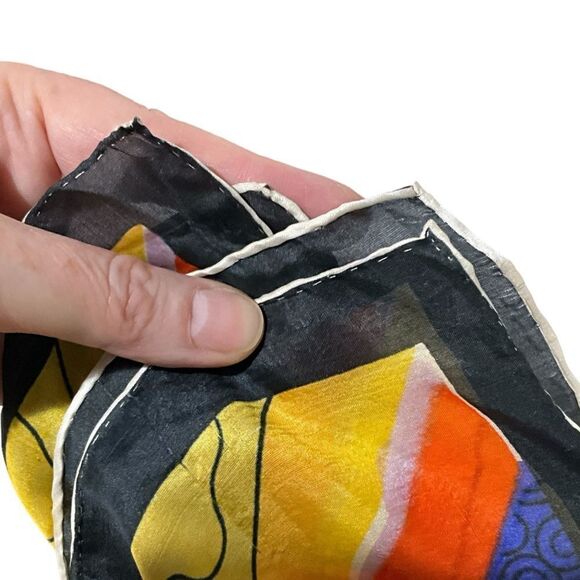 Scarf 100% Silk Mexican Fiesta Multi-Color Square Hand Rolled Hem 32” X 35” - Picture 10 of 10